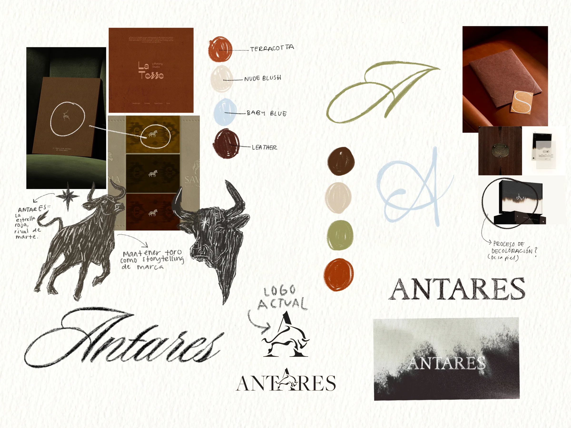 Moodboard y proceso de brainstorming del rebranding de Antares